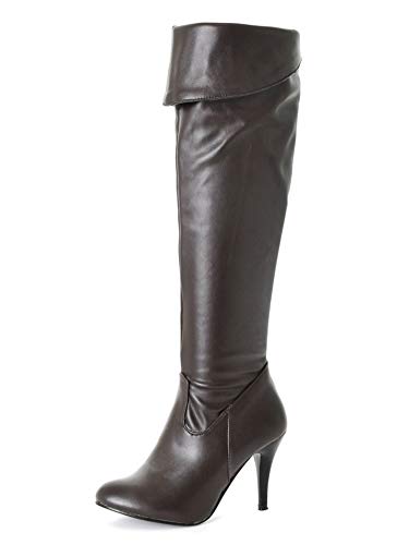 Minetom Mujeres Tacón De Aguja Zapatos Moda Invierno PU Cuero Largas Tacón Alto Botas hasta Las Rodillas Cremallera Boots de Montar B Marrón 45 EU