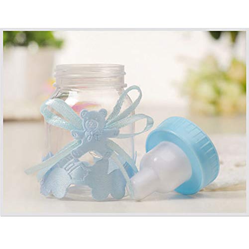 MINGZE 24 piezas Biberón de Plástico, Mini Botella de Caramelo Caja de Regalo para Fiesta Caramelo Recuerdo de Bautizo Ducha Baby Shower Cumpleaños Fiesta Bebé Favorece Decoraciones (Azul)