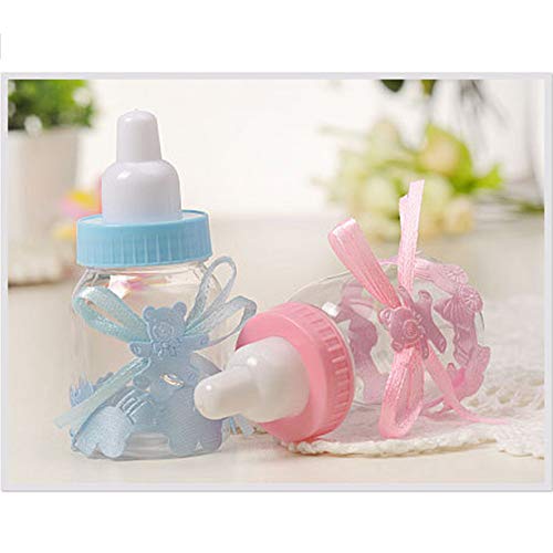 MINGZE 24 piezas Biberón de Plástico, Mini Botella de Caramelo Caja de Regalo para Fiesta Caramelo Recuerdo de Bautizo Ducha Baby Shower Cumpleaños Fiesta Bebé Favorece Decoraciones (Azul)