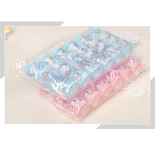 MINGZE 24 piezas Biberón de Plástico, Mini Botella de Caramelo Caja de Regalo para Fiesta Caramelo Recuerdo de Bautizo Ducha Baby Shower Cumpleaños Fiesta Bebé Favorece Decoraciones (Azul)