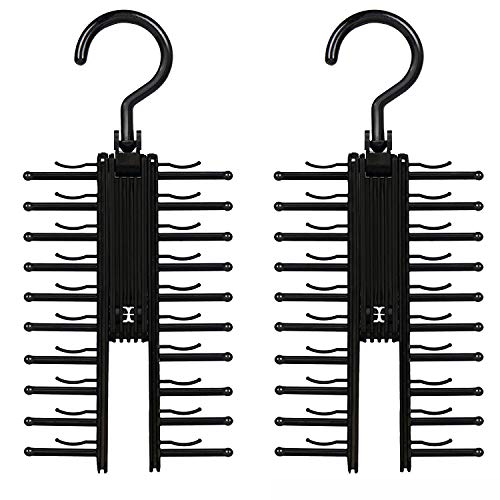 MINGZE 2pcs Perchas para Corbatas y Cinturones, Cruzar Corbata Percha, Negro 20 Tie Belt Rack Organizer Hanger Clips Antideslizantes Rotación de 360 Grados