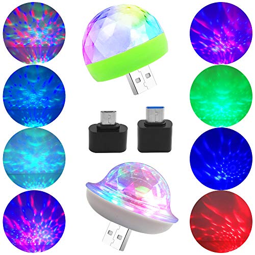 Mini bolas de discoteca AFUNTA-2 con luces USB C a USB y adaptadores micro USB, pequeñas bolas mágicas LED de colores para decoración de fiestas, teléfonos inteligentes compatibles