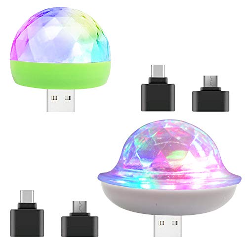 Mini bolas de discoteca AFUNTA-2 con luces USB C a USB y adaptadores micro USB, pequeñas bolas mágicas LED de colores para decoración de fiestas, teléfonos inteligentes compatibles