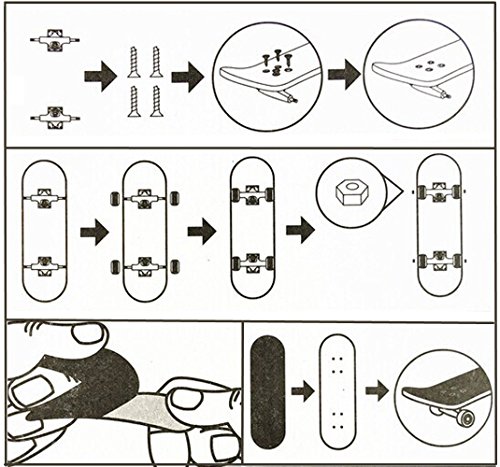 Mini Diapasón, Patineta de Dedos Profesional Maple Wood DIY Assembly Skate Boarding Toy Juegos de Deportes Regalo de Navidad Para Niños (Negro)