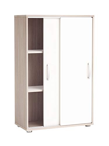 Miroytengo Mueble Armario Auxiliar Puertas correderas Color Blanco y Roble 68x33x106 cm