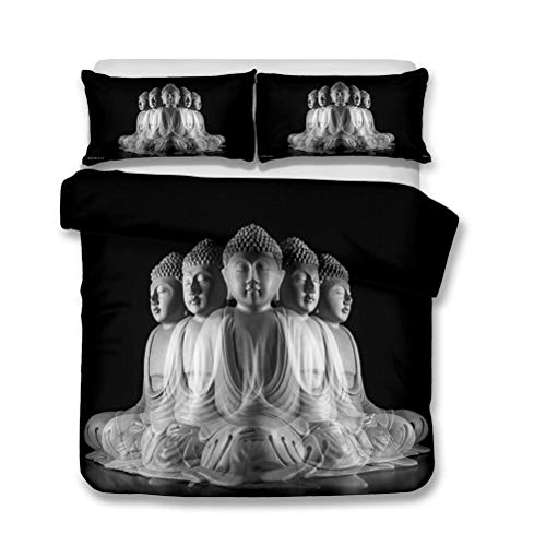 MIUNNG Retro Oriental Budismo Impresión Poliéster Funda Nórdica y Funda de Almohada Negro Oro Yoga Meditación Buda Ropa de Cama Cálido Comodo Anti-ácaro (Buda 07,240×220cm-Cama150cm)