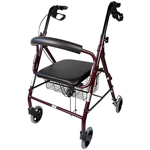 Mobiclinic, Andador para ancianos, Modelo Escorial, Marca española, Plegable, Frenos manuales y bloqueables, Aluminio, Con cesta, Ligero y resistente, Con asiento y 4 ruedas, Color Burdeos