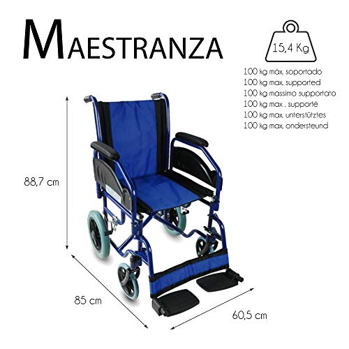 Mobiclinic, Maestranza, Silla de ruedas plegable para ancianos y minusválidos, silla de ruedas manual, freno en manetas, reposapiés y reposabrazos extraíbles, negro