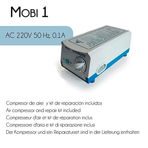 Mobiclinic, Mobi 1, Colchón antiescaras de aire alternante, con motor compresor, PVC médico ignífugo, para escaras de Grado I, 200 x 90 x 7, 130 celdas, color Azul