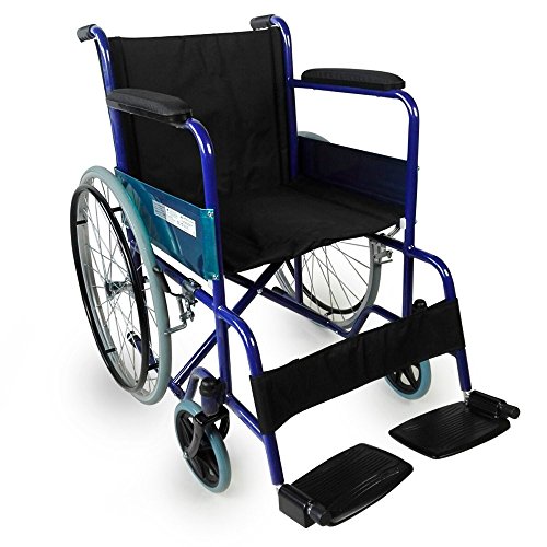 Mobiclinic, modelo Alcázar, Silla de ruedas ortopédica, plegable, para minusválidos, manual, freno en manetas, reposabrazos fijos y reposapiés abatibles, color Azul/Negro, asiento 46 cm