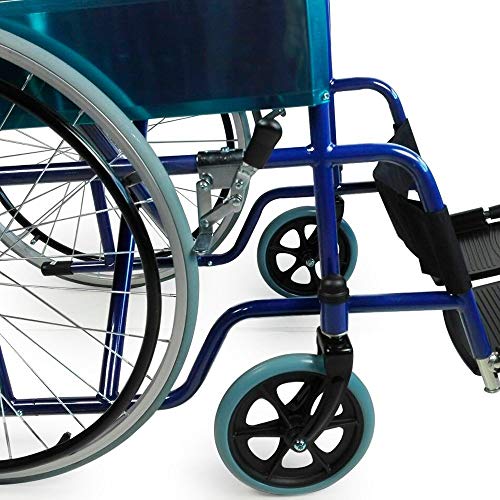 Mobiclinic, modelo Alcázar, Silla de ruedas ortopédica, plegable, para minusválidos, manual, freno en manetas, reposabrazos fijos y reposapiés abatibles, color Azul/Negro, asiento 46 cm