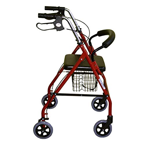 Mobiclinic, Modelo Alhambra, Andador para mayores, minusválidos, adultos o ancianos, de aluminio, ligero, plegable, con asiento y 4 ruedas, Color Granate