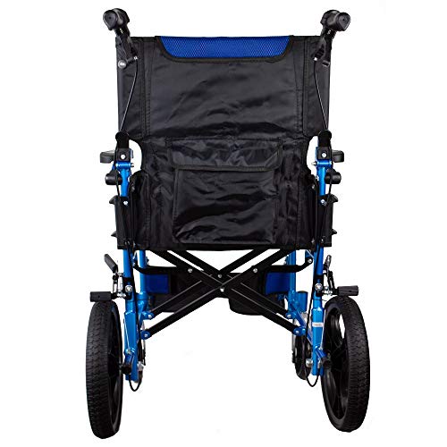 Mobiclinic, Modelo Pirámide, Silla de ruedas ortopédica de tránsito, para minuválidos y ancianos, plegable, aluminio, freno en manetas, reposapiés, reposabrazos, ligera, azul, asiento 46 cm