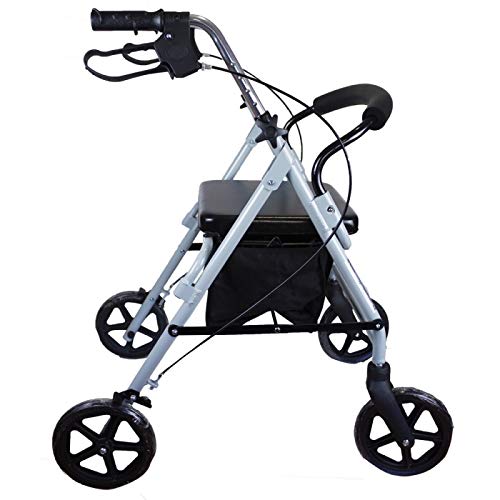 Mobiclinic, Sofía, Rollator con 4 ruedas, andador para ancianos y minusválidos, ayuda para caminar, andador caminador, aluminio, ligero, plegable, cesta de tela, freno en manetas, asiento, Gris