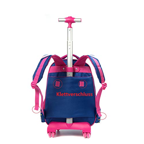 Mochila Unicornio Escolar con Ruedas niña,Estilo Princesa Estudiantes de Primaria Carros para Mochilas Bolsa de Almuerzo Estuche Escolares Equipaje de Viaje Multifuncional(Azul)