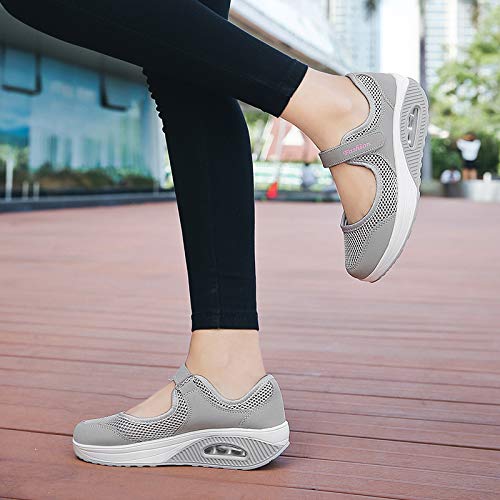 Moda Mujeres Tejida Talla 35-42 Cómodos Zapatos para Caminar Zapatillas De Deporte Zapatos Respirado Ligero Malla Mujeres Deporte Running Zapatillas Sacudir Casual Zapatos Height-Increasing Sneaker