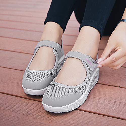 Moda Mujeres Tejida Talla 35-42 Cómodos Zapatos para Caminar Zapatillas De Deporte Zapatos Respirado Ligero Malla Mujeres Deporte Running Zapatillas Sacudir Casual Zapatos Height-Increasing Sneaker