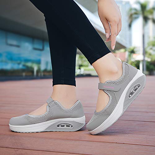 Moda Mujeres Tejida Talla 35-42 Cómodos Zapatos para Caminar Zapatillas De Deporte Zapatos Respirado Ligero Malla Mujeres Deporte Running Zapatillas Sacudir Casual Zapatos Height-Increasing Sneaker