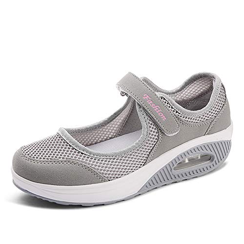 Moda Mujeres Tejida Talla 35-42 Cómodos Zapatos para Caminar Zapatillas De Deporte Zapatos Respirado Ligero Malla Mujeres Deporte Running Zapatillas Sacudir Casual Zapatos Height-Increasing Sneaker