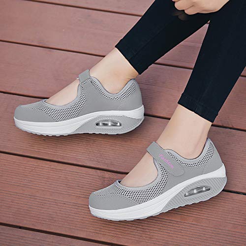 Moda Mujeres Tejida Talla 35-42 Cómodos Zapatos para Caminar Zapatillas De Deporte Zapatos Respirado Ligero Malla Mujeres Deporte Running Zapatillas Sacudir Casual Zapatos Height-Increasing Sneaker