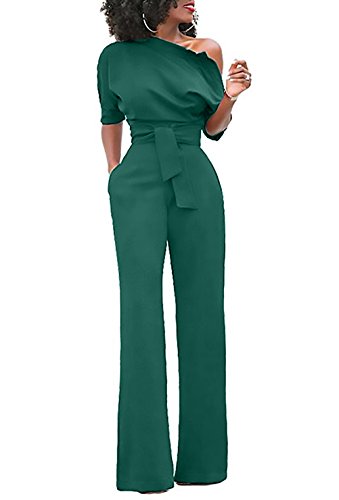 Monos De Vestir Mujer Largos Elegante Hombro Inclinado 3/4 Manga Alto Cintura Sencillos Color Solido Joven Moda Monos Largos Monos De Fiesta Vestir Verano Jumpsuit Playsuits