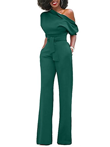 Monos De Vestir Mujer Largos Elegante Hombro Inclinado 3/4 Manga Alto Cintura Sencillos Color Solido Joven Moda Monos Largos Monos De Fiesta Vestir Verano Jumpsuit Playsuits