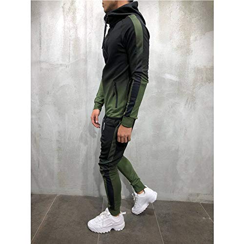 Morbuy Chándal de Otoño Hombres Traje de Deportiva Hombres Sudadera + Pantalones Conjuntos, Costura Hip Hop Deportivos Manga Larga Chandal Entrenamiento Gimnasio (M, Verde)