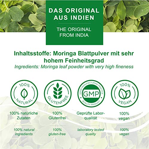 Moringa 250g polvo de hoja, oleifera PREMIUM PLUS alimentos crudos certificada (1x250g)