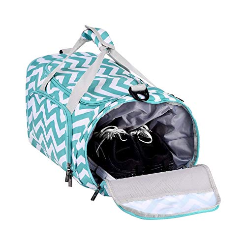 MOSISO Bolsas de Gimnasio Tejido de Poliéster Plegable de Viaje Durante la Noche Duffels Ligero Deportivo Deportes Camping Hombro Bolso para Hombres y Mujeres, Chevron Caliente Azul