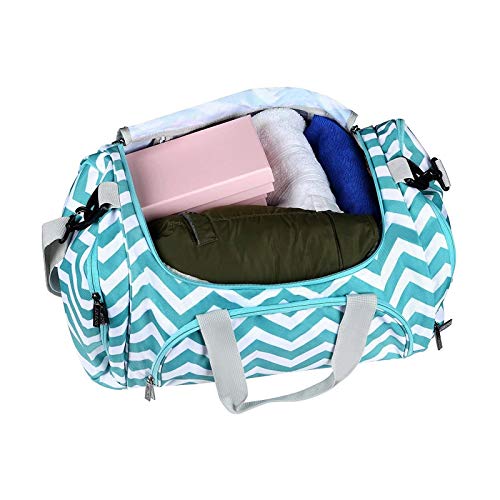 MOSISO Bolsas de Gimnasio Tejido de Poliéster Plegable de Viaje Durante la Noche Duffels Ligero Deportivo Deportes Camping Hombro Bolso para Hombres y Mujeres, Chevron Caliente Azul