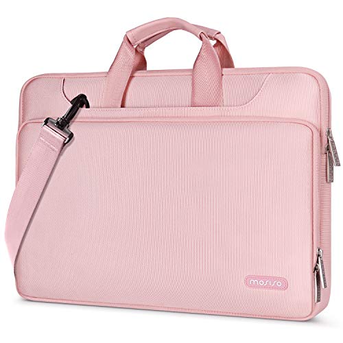 MOSISO Maletín Compatible con MacBook Pro 16 Pulgadas/15 15.4 15.6 Pulgadas DELL Lenovo HP ASUS Acer Samsung Chromebook, Bolso de Hombro Repelente Agua Funda Protectora 360 con Correa,Rosa