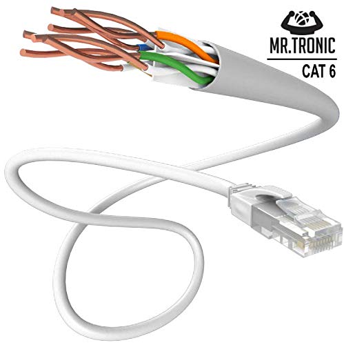 Mr. Tronic 50m Cable de Red Ethernet Latiguillo | CAT6, AWG24, CCA, UTP, RJ45 (50 Metros, Blanco)