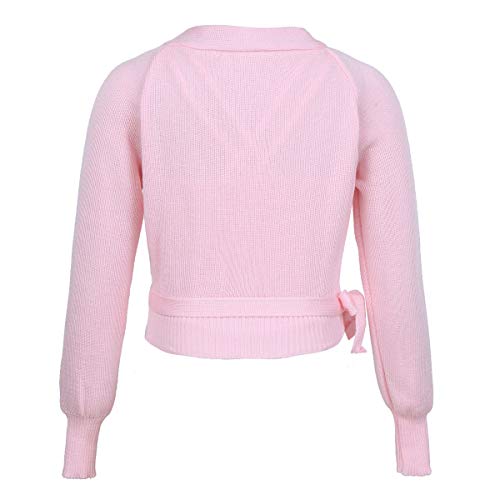 MSemis Chaqueta Ballet Danza para Niñas Crop Top Abrigo Corto Maillot Leotardo Cárdigan para Baile Bolero Algodón Suave Manga Larga Invierno Otoño Rosa 7-8 años