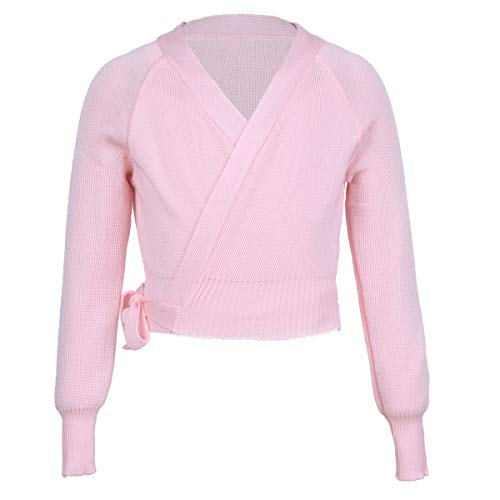 MSemis Chaqueta Ballet Danza para Niñas Crop Top Abrigo Corto Maillot Leotardo Cárdigan para Baile Bolero Algodón Suave Manga Larga Invierno Otoño Rosa 7-8 años