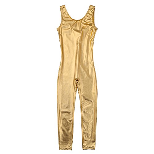 MSemis Maillot Gimnasia Ritmica para Niñas Mono Brillante Danza Ballet Body Maillot Largo Completo Leotardo para Chicas Ropa Bailarina Unitard Leotard Dorado 5-6 Años