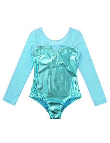 MSemis Maillot Patinaje Artístico Competición para Niñas Maillot Manga Larga Body Gimnasia Rítmica Leotardo Danza Ballet Clásica Ropa Brillante Disfraz Bailarina Rendimiento Celeste A 9-10 años