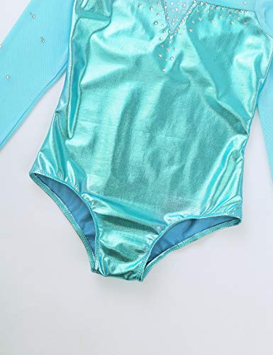 MSemis Maillot Patinaje Artístico Competición para Niñas Maillot Manga Larga Body Gimnasia Rítmica Leotardo Danza Ballet Clásica Ropa Brillante Disfraz Bailarina Rendimiento Celeste A 9-10 años