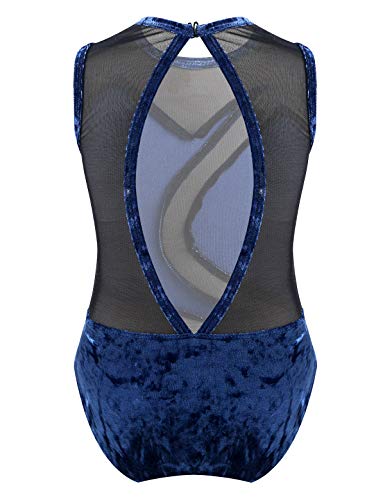 MSemis Maillot Patinaje Artístico para Niñas Empalme Terciopelo Maillot Gimnasia Rítmica Competición Body Ballet Espalda Abierta Leotardo Ballet Danza Ropa Bailarina Azul 12 Años