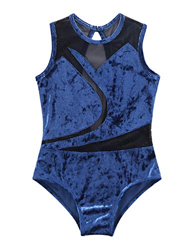 MSemis Maillot Patinaje Artístico para Niñas Empalme Terciopelo Maillot Gimnasia Rítmica Competición Body Ballet Espalda Abierta Leotardo Ballet Danza Ropa Bailarina Azul 12 Años