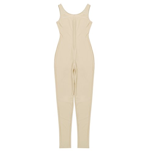 MSemis Mujer Maillot de Danza Ballet Gimnasia Mono Rítmica Leotardo Jumpsuit sin Manga Elástico Body Baile Disfraz Bailarina Beige Dorado A Small