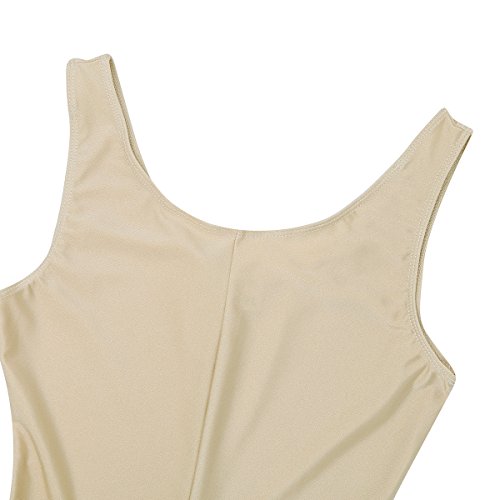 MSemis Mujer Maillot de Danza Ballet Gimnasia Mono Rítmica Leotardo Jumpsuit sin Manga Elástico Body Baile Disfraz Bailarina Beige Dorado A Small