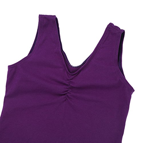 MSemis Vestido Danza Ballet para Niñas Maillot Gimnasia Rítmica con Falda Cruzada Removible Body Bailarina Infantil Leotardo Básico Ropa Práctica Danza Morado 10-12 Años