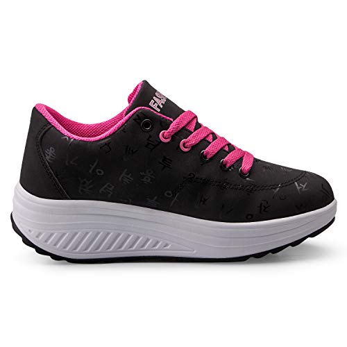 Mujer Adelgazar Zapatos Sneakers para Caminar Zapatillas Aptitud Cuña Plataforma Zapatos（36,Negro