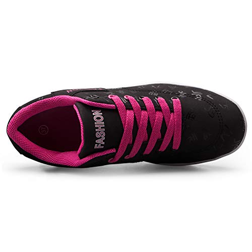 Mujer Adelgazar Zapatos Sneakers para Caminar Zapatillas Aptitud Cuña Plataforma Zapatos（36,Negro