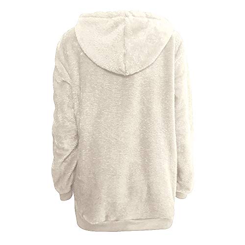 Mujer Caliente y Esponjoso Tops Chaqueta Suéter Abrigo Jersey Mujer Otoño-Invierno Talla Grande Hoodie Sudadera con Capucha riou (White, L)