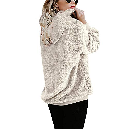 Mujer Caliente y Esponjoso Tops Chaqueta Suéter Abrigo Jersey Mujer Otoño-Invierno Talla Grande Hoodie Sudadera con Capucha riou (White, L)