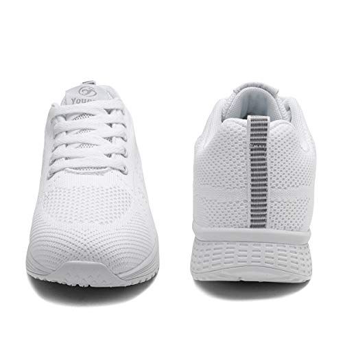 Mujer Entrenador Zapatos Gimnasio Deportes atléticos Zapatillas de Deporte Malla Informal Zapatos para Caminar Encaje Plano Blanco EU 41