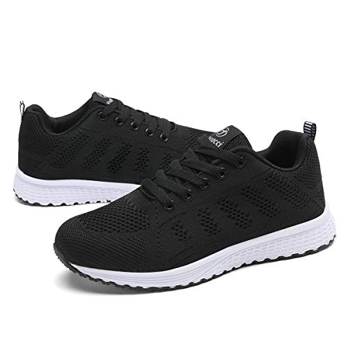 Mujer Entrenador Zapatos Gimnasio Deportes atléticos Zapatillas de Deporte Malla Informal Zapatos para Caminar Encaje Plano Negro EU 38