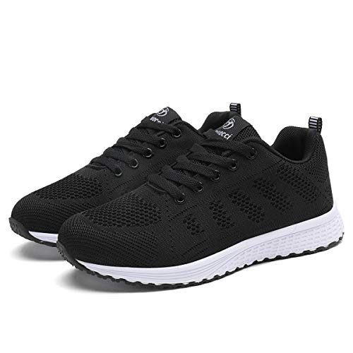 Mujer Entrenador Zapatos Gimnasio Deportes atléticos Zapatillas de Deporte Malla Informal Zapatos para Caminar Encaje Plano Negro EU 38