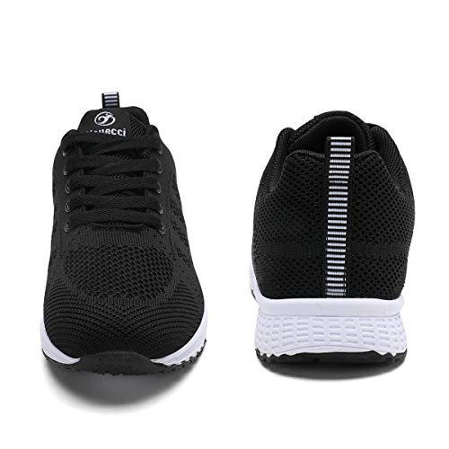 Mujer Entrenador Zapatos Gimnasio Deportes atléticos Zapatillas de Deporte Malla Informal Zapatos para Caminar Encaje Plano Negro EU 38